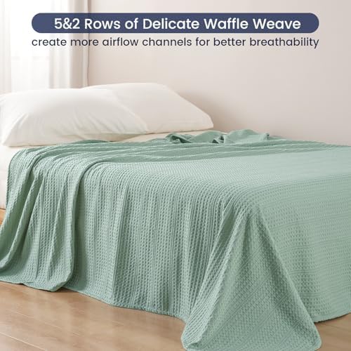 PHF Lightweight Waffle Weave Blanket Queen Size 90"x 90", Soft Woven Summer Blanket for Hot Sleepers - Aesthetic Home Decor for Couch Bed Sofa, Pet Friendly, Sage Green - Image 4