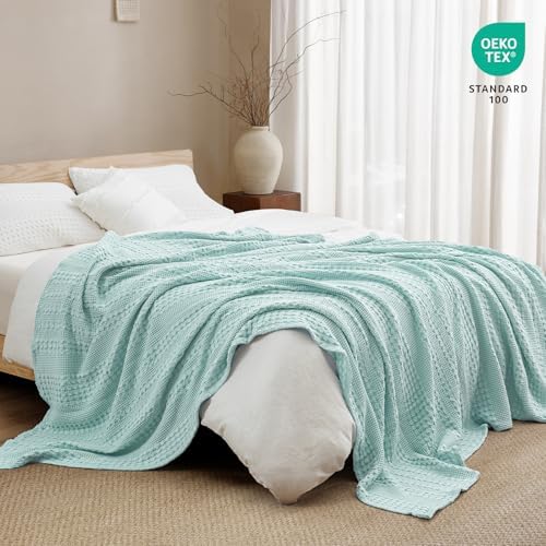 PHF Lightweight 100% Cotton Waffle Blanket for Bed, King, Mint - Image 5