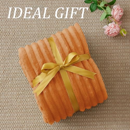 BEDELITE Ribbed Fleece Fall Twin Blanket, Burnt Orange, 60"x80" - Image 6