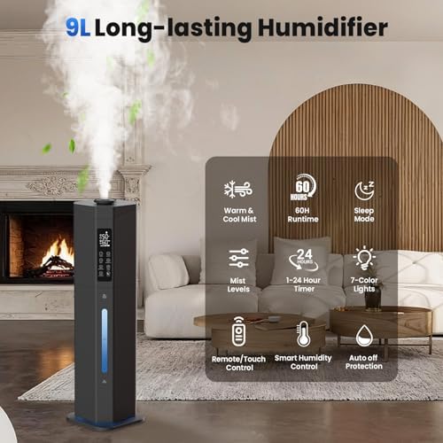 Humidifier for Large Room, 2.38Gal Cool & Warm Mist,Top Fill, 60H - Image 4
