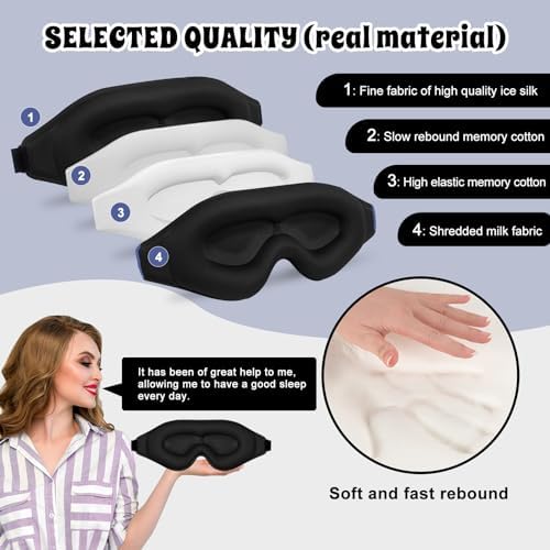 3D Advanced Eye Mask for Sleeping，Ultra Delicate Soft Skin Friendly Eye mask，100% Blackout Sleep Eye Mask for Sleep, Eyelash Extension Sleep mask - Image 4