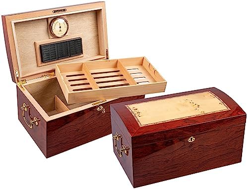 Prestige Import Group The Broadway Arch Top Cigar Humidor - Up to 150 Cigar Capacity - Color: Lacquer Burl w/Mappa Wood Inlay by PrestigeImportGroup