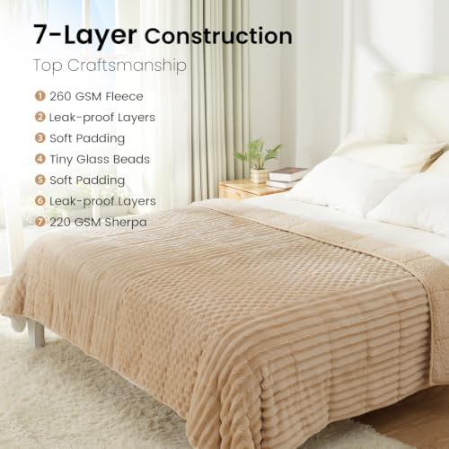 Drewin 20lbs Weighted Blanket Queen Size for Adults,Light Khaki,60" x 80" - Image 5
