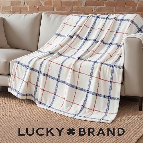 Lucky Brand 50" x 70" Plush Throw Blanket, Ditsy Star Plaid White Blanket for Sofa or Bed - Image 4