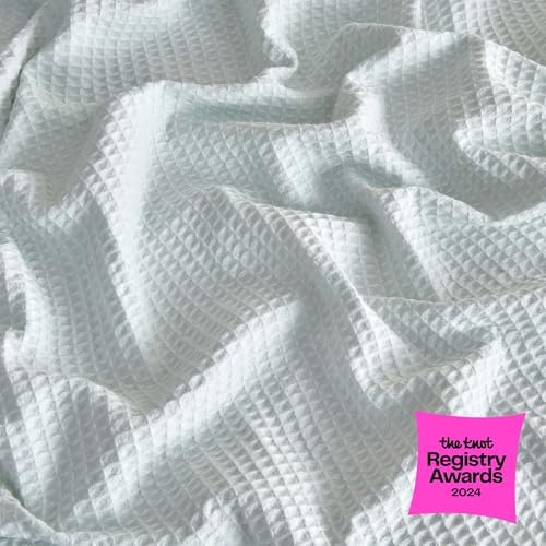 100% Cotton Blue Blanket King Size for Bed - Breathable and Soft, Waffle Weave for Summer Spring, 102x90 Inches (Pale Blue) - Image 2