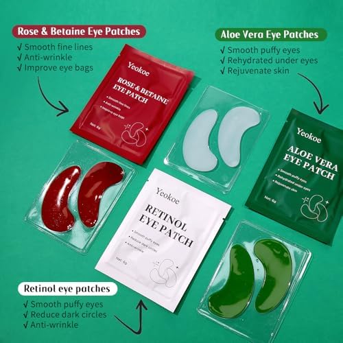 Yeokoe Under Eye Patches For Puffy Eyes and Dark Circles Wrinkle,30 Pairs Face Masks SkinCare With Retinol Serum,Aloe Vera,Rose Betaine - Image 3