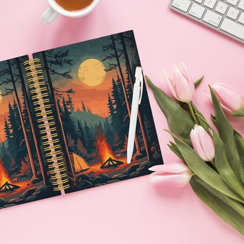 Retro Campfire Spiral Notebook, Camper Gifts Journaling Notebooks for Women Men, Forest Camping Hardcover Journals for Office 160 Pages 5.5 x 8.3 Inch, Gifts for Camping Lovers - Image 4