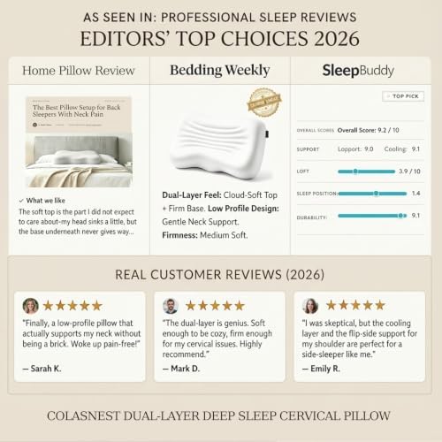 Cervical Pillow for Neck Pain Relief, Medium Loft Countor Memory Foam Pillow for Small Frames Mixed Side Back Stomach Sleepers, with Neck Support, Washable Cover, CertiPUR-US & Oeko-TEX, Standard Size - Image 3