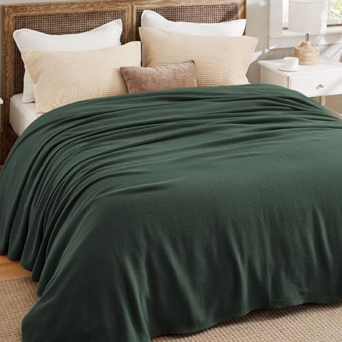 Bedsure 100% Cotton Blanket, Herringbone Weave, Oversized King, Dark Green - Image 5