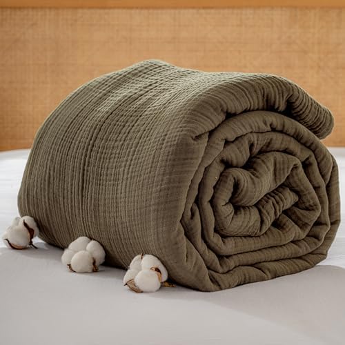 Muslin Blanket - Pure 100% Turkish Cotton Airy Soft Light Versatile Gauze Throw Blanket for Bed, Couch, Sofa (Khaki Green, Twin XL Size (71" x 95" inch)) by RAYMETEKSTIL