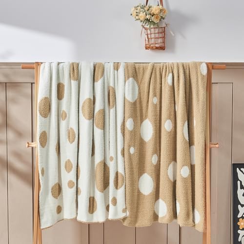 CozeCube Reversible Knit Throw Blanket, Beige White Polka Dot, 60"x80" - Image 7