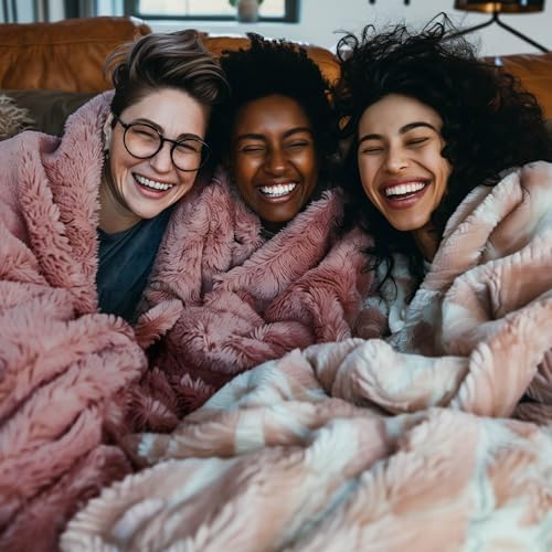 Bedsure Faux Fur Fluffy Sherpa Fleece King Bed Blanket Dusty Pink 108"x90" - Image 5