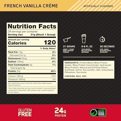 Optimum Nutrition Gold Standard 100% Whey Protein Powder, French Vanilla Creme, (Packaging May Vary), 2 Pound (Pack of 6) - Image 5