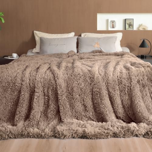 Pawque Faux Fur Sherpa Fleece Throw Blankets Twin Size 60x80 inches, Brown by Pawque