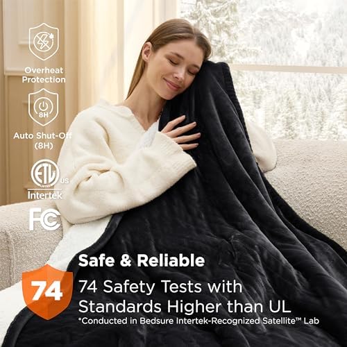 Bedsure Heated Blanket Full Size, Soft Electric Blanket with Preheat, Black - Image 6