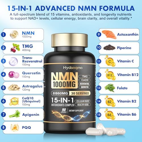 NMN Supplement 1000mg Per Serving with Resveratrol, TMG, Ubiquinol CoQ10, PQQ, Quercetin, Astragalus – NAD Resveratrol Supplement for Cellular Energy & Healthy Aging – NAD+ Supplement, 90 Count - Image 6
