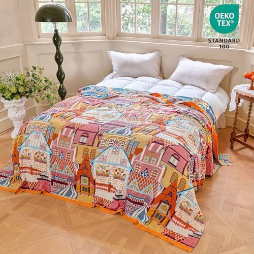 MSGKV Roman Castle Cotton Throw Blanket 60"x80" Art Woven Twin Blanket - Image 6