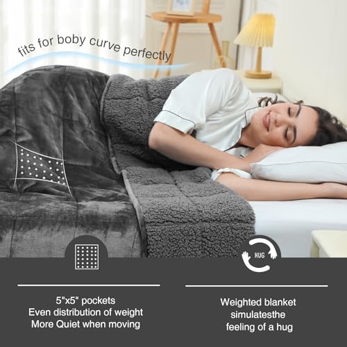 Aemicion Weighted Blankets Queen Size 20lbs for Adults,Soft Sherpa Fleece Heavy Weighted Blanket with Cozy Plush Flannel,Fluffy Warm Weighted Throw Blanket,60x80 inches,Dark Grey on Both Sides - Image 2