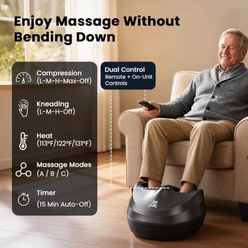 BOB AND BRAD Foot Massager Machine with Heat, FSA Shiatsu Foot Massager for Plantar Fasciitis & Neuropathy with Kneading & Compression HSA Eligible, Cordless Remote Control, Gift for Family, Size 14 - Image 5