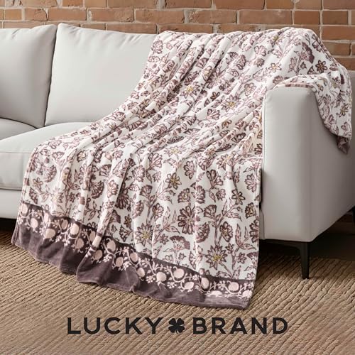 Lucky Brand 50" x 70" Plush Throw Blanket, Floral Cocoa Brown Blanket for Sofa or Bed - Image 4