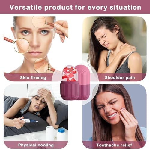 XHJRI Ice Face Roller Massager,Ice Cube Roller for Face, Eyes and Neck Naturally Conditioning and Skin Care,De-Puff Eye Bags,Reduce Migraine Pain,Reusable Massage Silicone Ice Mold (Rose) - Image 2