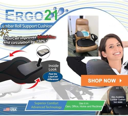ERGO21 Neck & Back Support Lumbar Roll Made of Liquid Filled Membranes | Chair Back Support at Home, Office Chairs, Bed | Relief from Lower Back Pain, Neck Pain| Size, (16”W x 10”x 2”) - Image 3