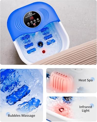 SPA4PIEDS Collapsible Heated Foot Spa Bath with Bubble, Foot Soaking Tub Featuring 8 Shiatsu Rollers, Pumice Stone and Built-in Timer for Mom, Dad and Foot Relaxation (Blue) - Image 6
