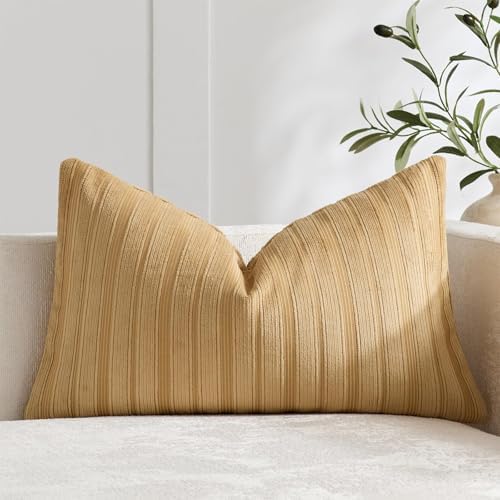 DEZENE 12x20 Mustard Yellow Lumbar Pillow Covers Soft Striped Corduroy Spring Summer Rectangular Throw Pillow Cases for Couch Sofa Bedroom Living Room Home Decor by DEZENE