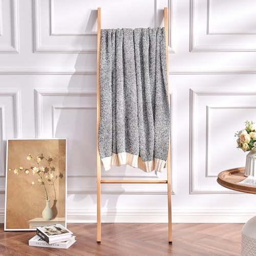 CozeCube Reversible Knitted Throw Blanket, Black White Melange 50"x60" - Image 7