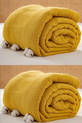 Muslin Blanket - Pure 100% Turkish Cotton Airy Soft Light Versatile Gauze Throw Blanket for Bed, Couch, Sofa (Mustard Yellow, Twin XL Size (71" x 95" inch)) - Image 4