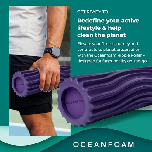 Oceanfoam Ripple Travel Foam Roller (11" x 3.35") Firm Mini Foam Roller for Physical Therapy, Deep Tissue Massage, Back Pain - High Density, Ergonomic Wave Textured - Yoga, Pilates, Exercise (Purple) - Image 4