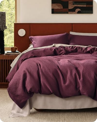 Bedsure PureWoven 3 Pieces Cotton Waffle Duvet Cover Set, Queen, Burgundy by Unknown