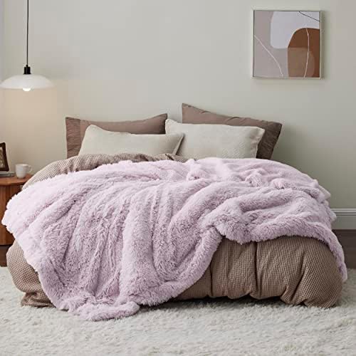 Bedsure Faux Fur Fluffy Sherpa Fleece King Bed Blanket Lavender 108"x90" - Image 5