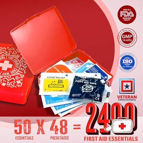 EVERLIT Pocket-Aid Mini First Aid Kit | Compact, Portable Hard-Shell Cases of 50 Items | Cuts, Scrapes, Wound Care Essentials for Travel, Outdoor, School, Camping, Home, Office (48 Packs | 2400 Pcs) - Image 4