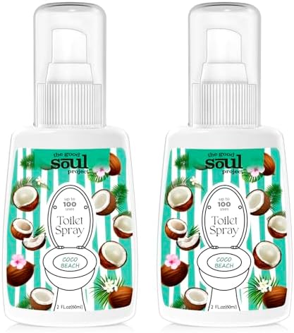 THE GOOD SOUL PROJECT Toilet Spray, Coco Beach, Bathroom Odor Eliminator, Travel Size Air Freshener Spray, 2 Fl.Oz(2 Pack) by THEGOODSOULPROJECT