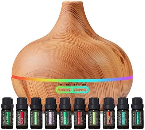 Ultimate Aromatherapy Diffuser & Essential Oil Set - Ultrasonic Top 10 Oils Modern with 4 Timer 7 Ambient Light Settings Therapeutic Grade Lavender by PureDailyCare