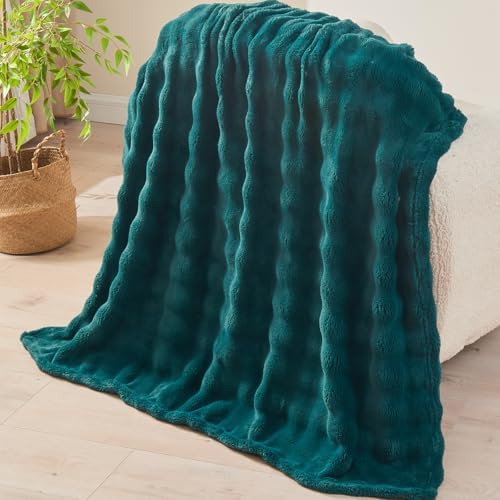 NEWCOSPLAY 3D Bubble Flannel Throw Blanket for Couch Dark Teal, 50"×60" - Image 6