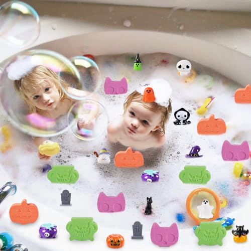 Vellibring 12Pcs Halloween Bath Bombs with Surprise Toys Inside, Trick or Treat Present Set Ghost Shape Organic Natural Bubble Bath Fizzy for Kids Boys Girls - Image 6