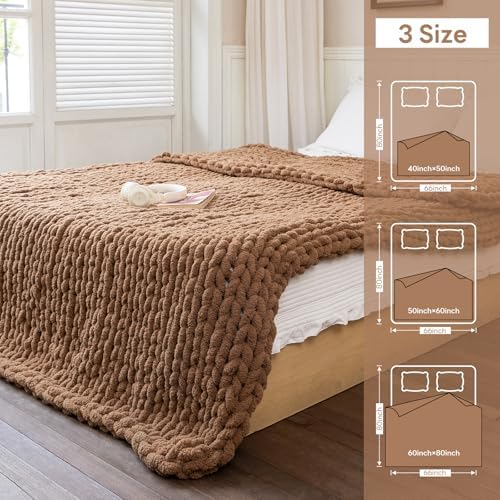 Chunky Knit Throw Blanket for Couch，60X80 Inches Brown - Image 4