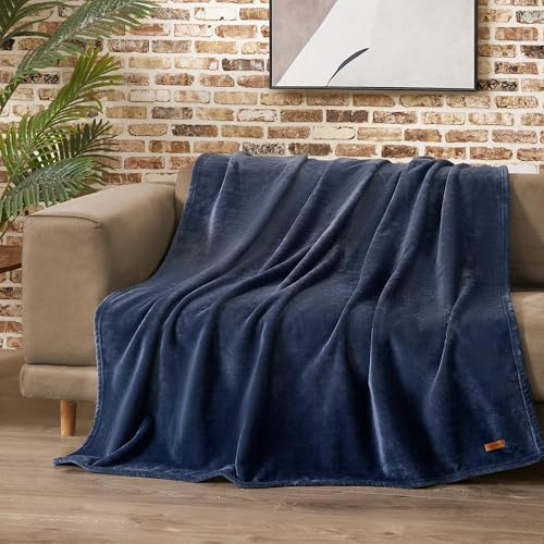 Lucky Brand Solid Plush 50"x70" Throw Blanket, Vintage Blue Indigo - Soft, Cozy, and Timeless Comfort by LuckyBrand