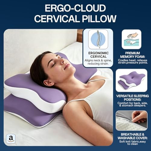 Pillow for Neck Pain Relief, Cooling Memory Foam Cervical Contour Support - Image 3