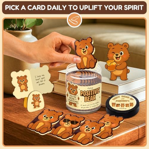 STOFINITY Positive Bear Jar, 60 Affirmation Cards and Wood Stand - Image 4