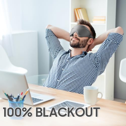 Sleep Mask - Total Blackout 3D Sleeping Mask, Super Lightweight & Silky Soft Eye Mask for Sleeping, Fully Adjustable Fit for Home, Office, Traveling, Meditation, Yoga, Gray, Mothers Day Gifts - Image 2