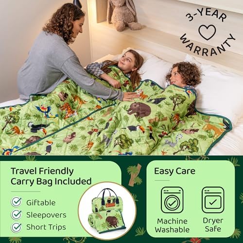 Aricove Kids Weighted Blanket, 5 lb, 36x48 inches, Small Size, Soft Cotton, Machine Washable, Green/Jungle Animals - Image 6