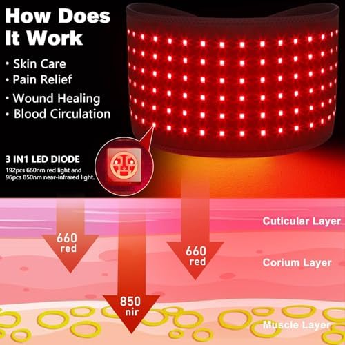 New Cordless Red Light Therapy Belt for Pain Relief, Near Infrared Therapy Wrap Pulse Therapy for Back Pain Relief - Image 4