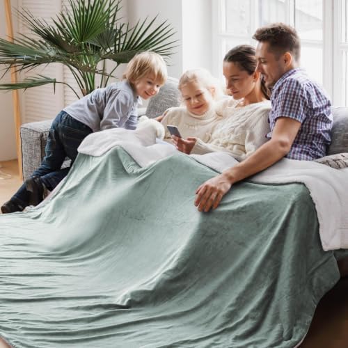 Bedsure GentleSoft Sherpa Fleece Cal King Blankets for Bed, Non-Heated, Thick and Warm Oversized Throw for Women and Men, Soft Fuzzy Plush Large Blanket for Winter, Sage Green, 112x98 Inches by BEDSURE