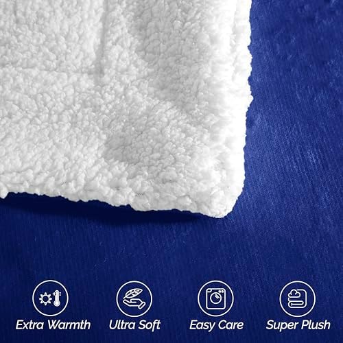 Elegant Comfort Ultra Soft Reversible Flannel Sherpa Blanket - Cozy Silky Fleece Throw for Couch, Bed - Plush Fuzzy Warm Winter Blanket for Gift, Twin XL, Royal Blue - Image 6