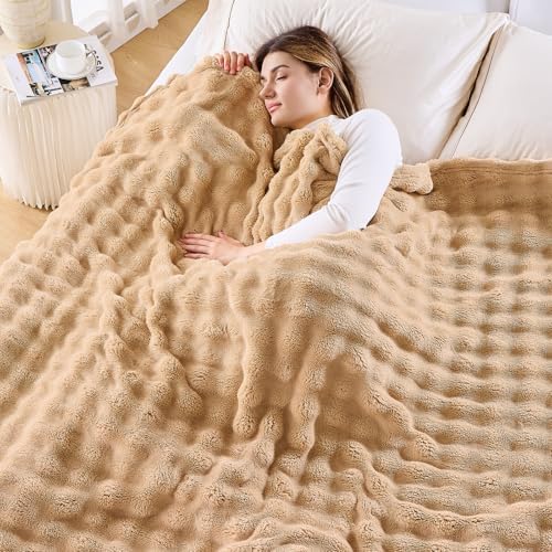 NEWCOSPLAY 3D Bubble Flannel Throw Blanket for Couch Brown, 90"×90" by NEWCOSPLAY