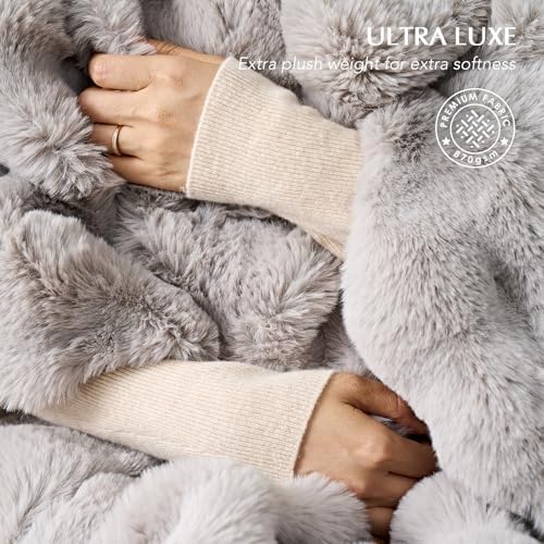 EverGrace Faux Rabbit Fur Bubble Throw Blanket, 90"x90", Taupe - Image 3