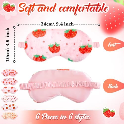 Cuffbow 6 Pack Fuzzy Sleep Masks Plush Eye Mask,Strawberry,Pink - Image 2